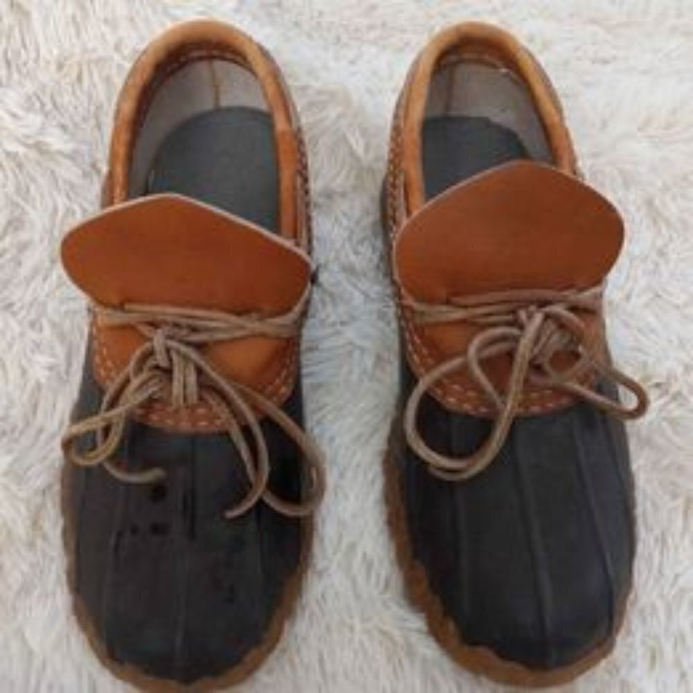 WOMEN'S LL Bean Duck Gum Boots Low /Brown Rubber Tan Leather Shoes Size 7M
